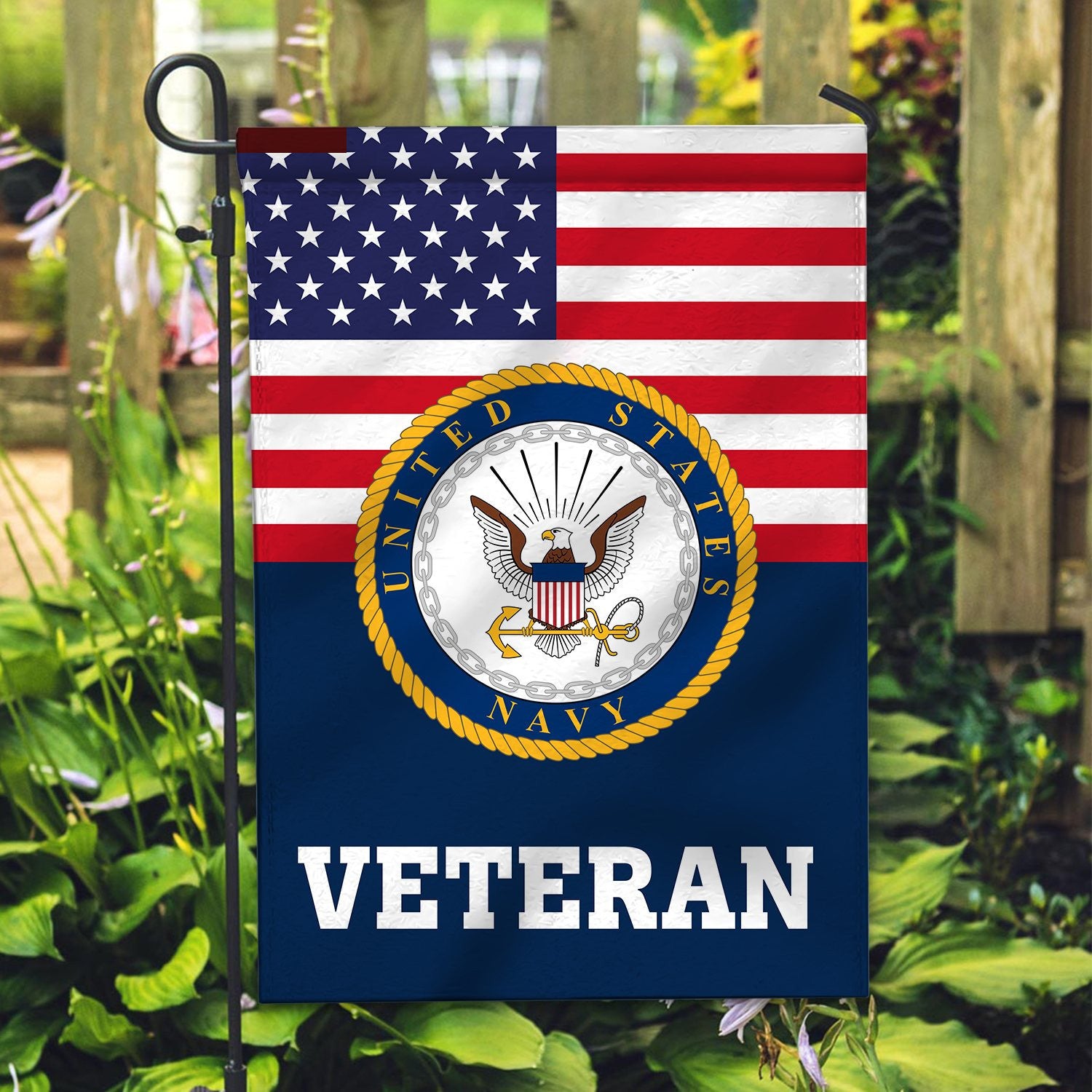 Premium US Navy Veteran Flag VPVC111902, Custom Name, Rank, Year, Gift For Navy Veteran, American Flag, Patriotic Flag, Garden Flag, House Flag, Gifts On Father's Day, Independence Day, Veterans Day.