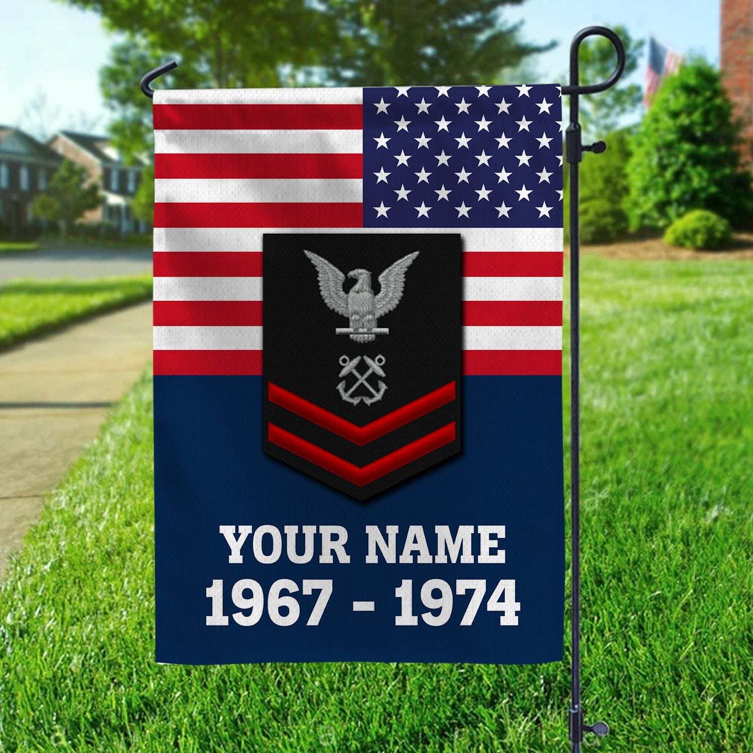 Premium US Navy Veteran Flag VPVC111902, Custom Name, Rank, Year, Gift For Navy Veteran, American Flag, Patriotic Flag, Garden Flag, House Flag, Gifts On Father's Day, Independence Day, Veterans Day.