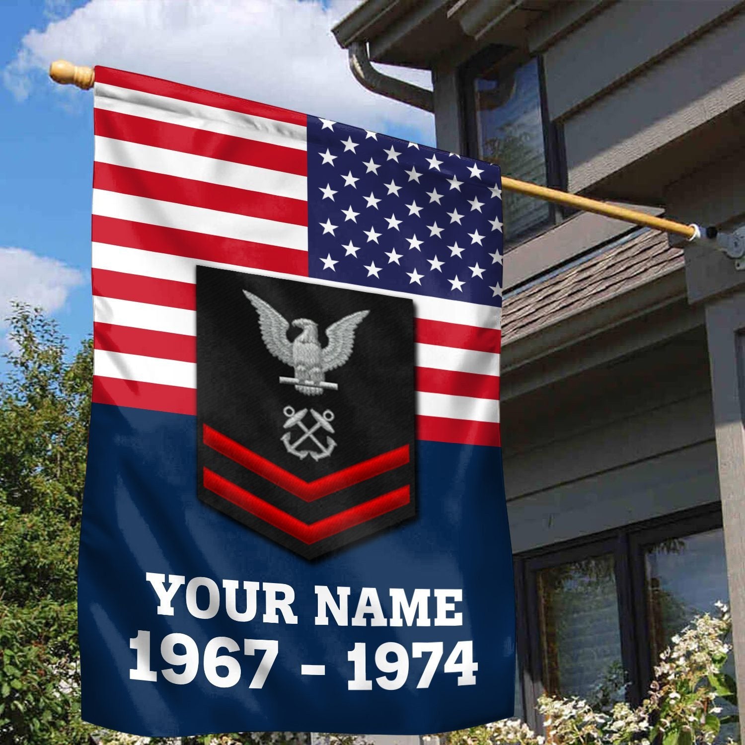 Premium US Navy Veteran Flag VPVC111902, Custom Name, Rank, Year, Gift For Navy Veteran, American Flag, Patriotic Flag, Garden Flag, House Flag, Gifts On Father's Day, Independence Day, Veterans Day.