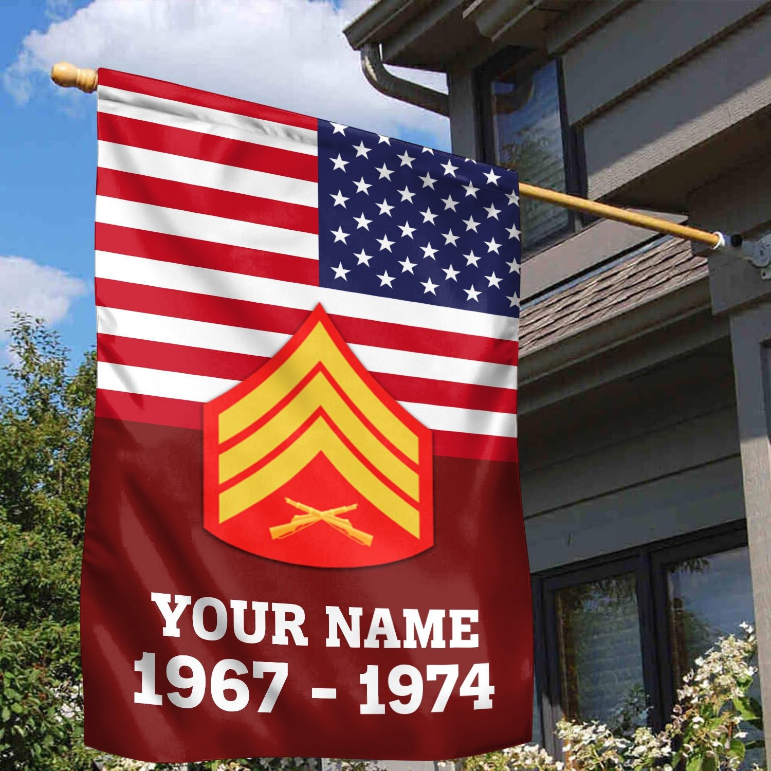 Premium USMC Veteran Flag VPVC111911, Custom Name, Rank, Year, Gift For Marine Veteran, American Flag, Patriotic Flag, Garden Flag, House Flag, Gifts On Father's Day, Independence Day, Veterans Day.