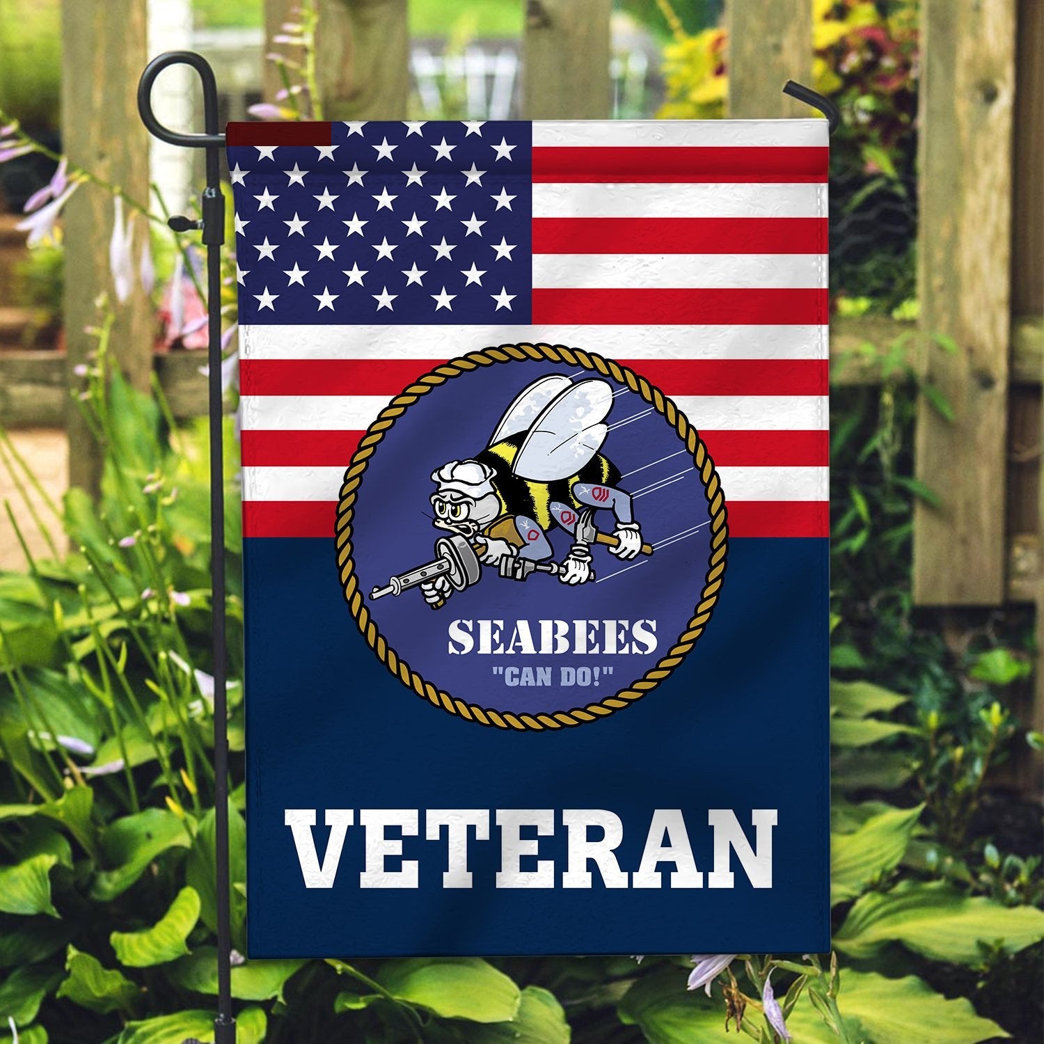 Premium US Seabees Veteran Flag VPVC111909, Custom Name, Rank, Year, Gift For Seabees Veteran, American Flag, Patriotic Flag, Garden Flag, House Flag, Gifts On Father's Day, Independence Day, Veterans Day.