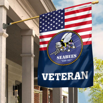 Premium US Seabees Veteran Flag VPVC111909, Custom Name, Rank, Year, Gift For Seabees Veteran, American Flag, Patriotic Flag, Garden Flag, House Flag, Gifts On Father's Day, Independence Day, Veterans Day.