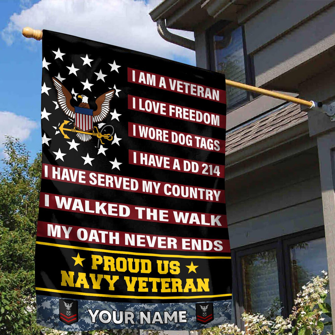 US Navy Veteran Flag VPVC112002, Custom Name, Rank, Gift For Navy Veteran, American Flag, Patriotic Flag, Garden Flag, House Flag