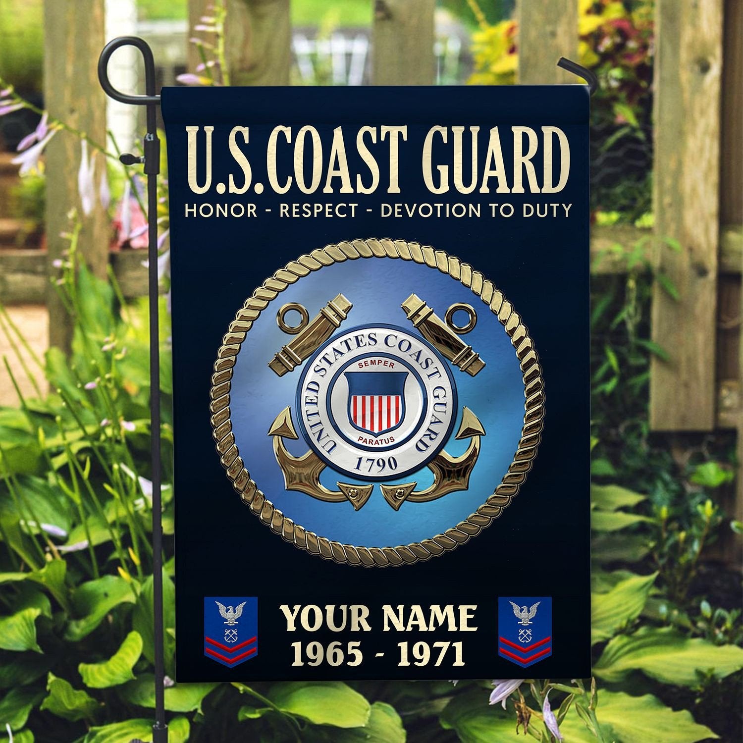 USCG Flag VPVC112205, Custom Name, Rank, Year, Gift For Coast Guard Veteran, American Flag, Patriotic Flag, Garden Flag, House Flag