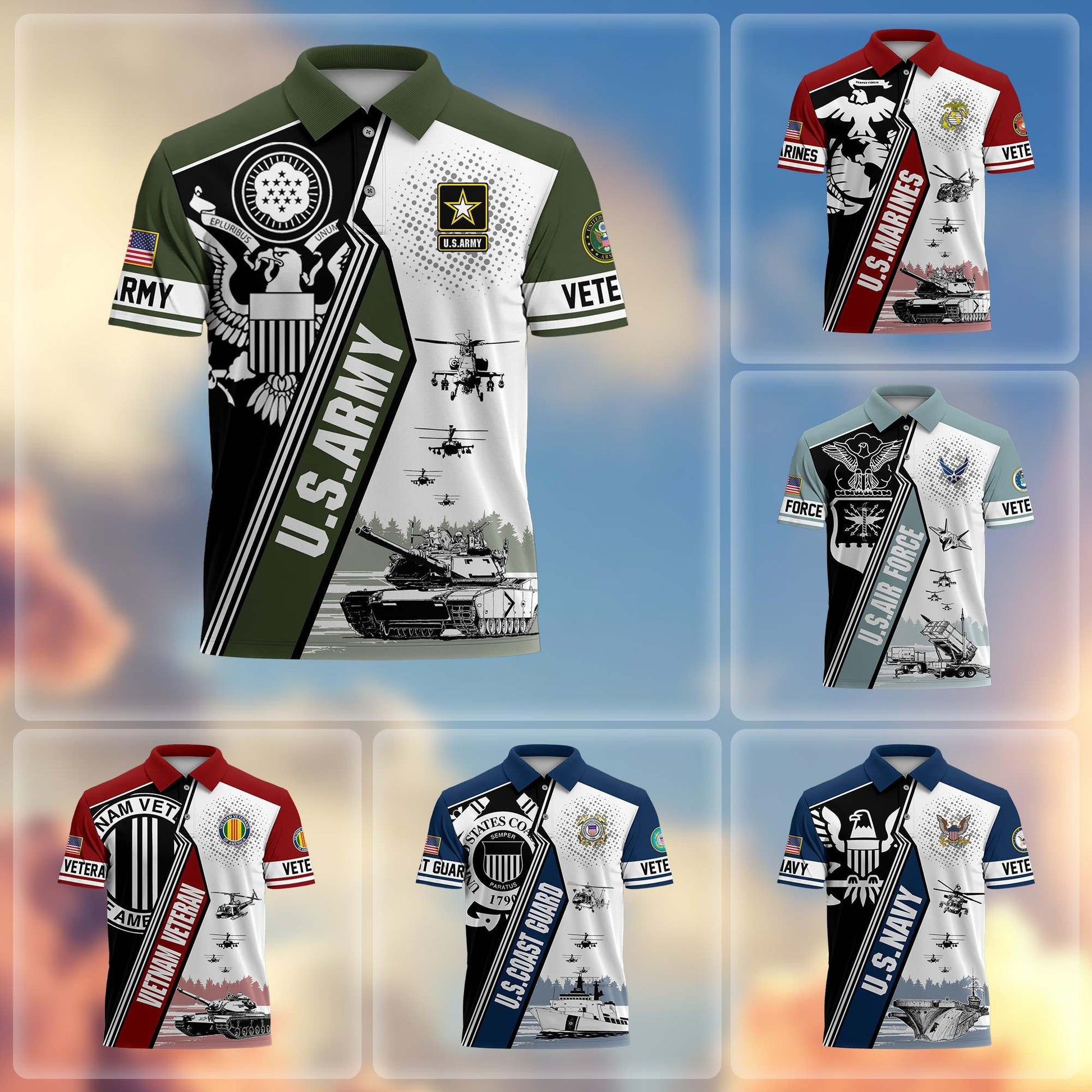 Premium US Veterans Polo Shirt BPHN250311, Gifts For US Veterans, Gifts On Father's Day, Armed Forces Day, Independence Day, Veterans Day.