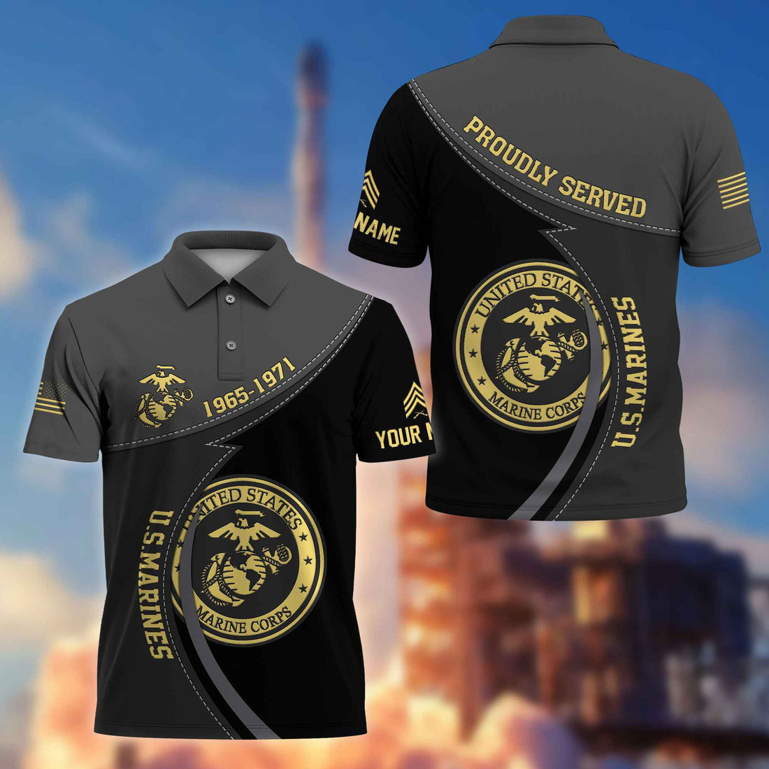 Premium USMC Polo Shirt VPVC214103, Custom Name, Rank, Year, Gifts For Marine Veteran, Best Gifts On Father's Day, Armed Forces Day, Independence Day, Veterans Day.
