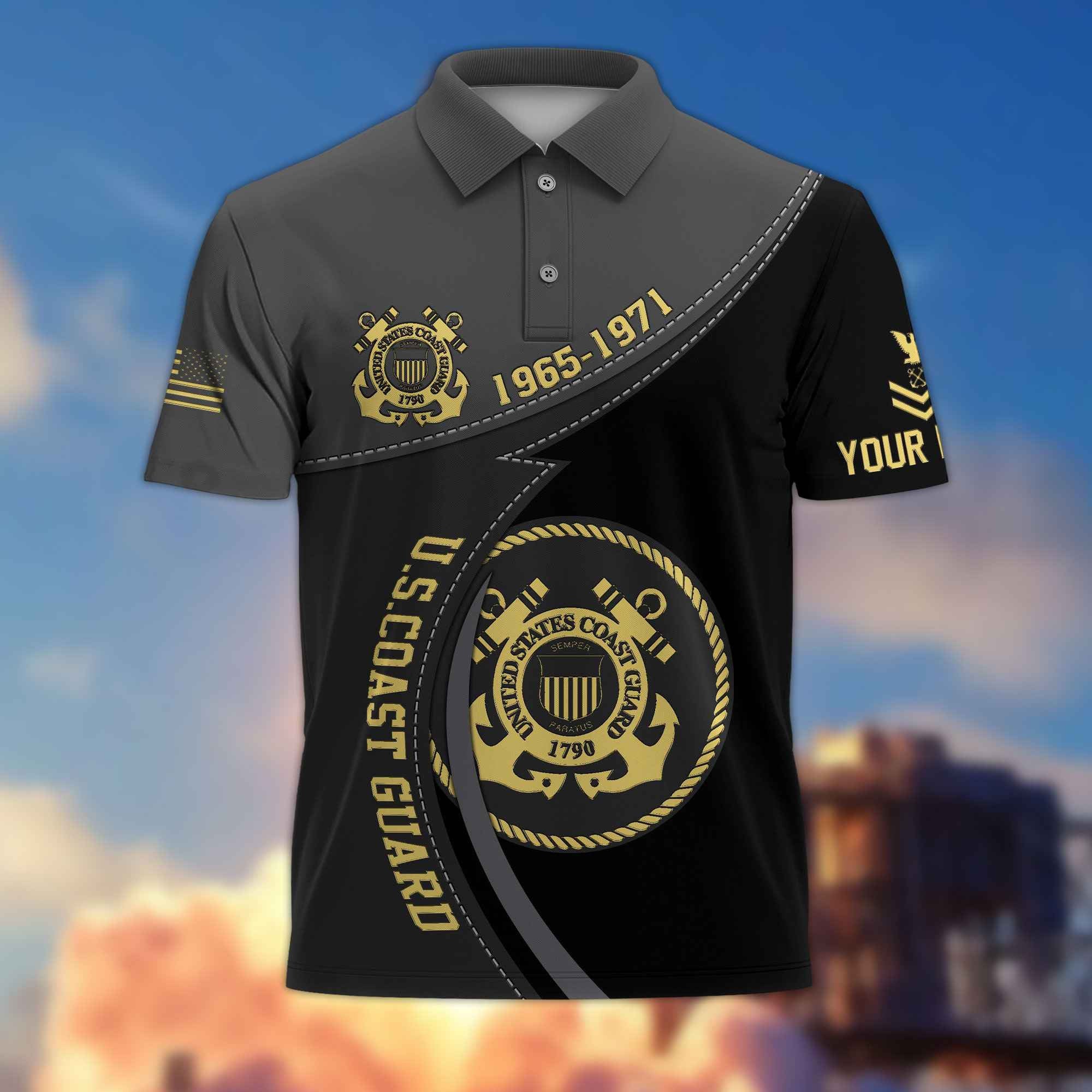 Premium USCG Polo Shirt VPVC214105, Custom Name, Rank, Year, Gifts For Coast Guard Veteran, Best Gifts On Father's Day, Armed Forces Day, Independence Day, Veterans Day.