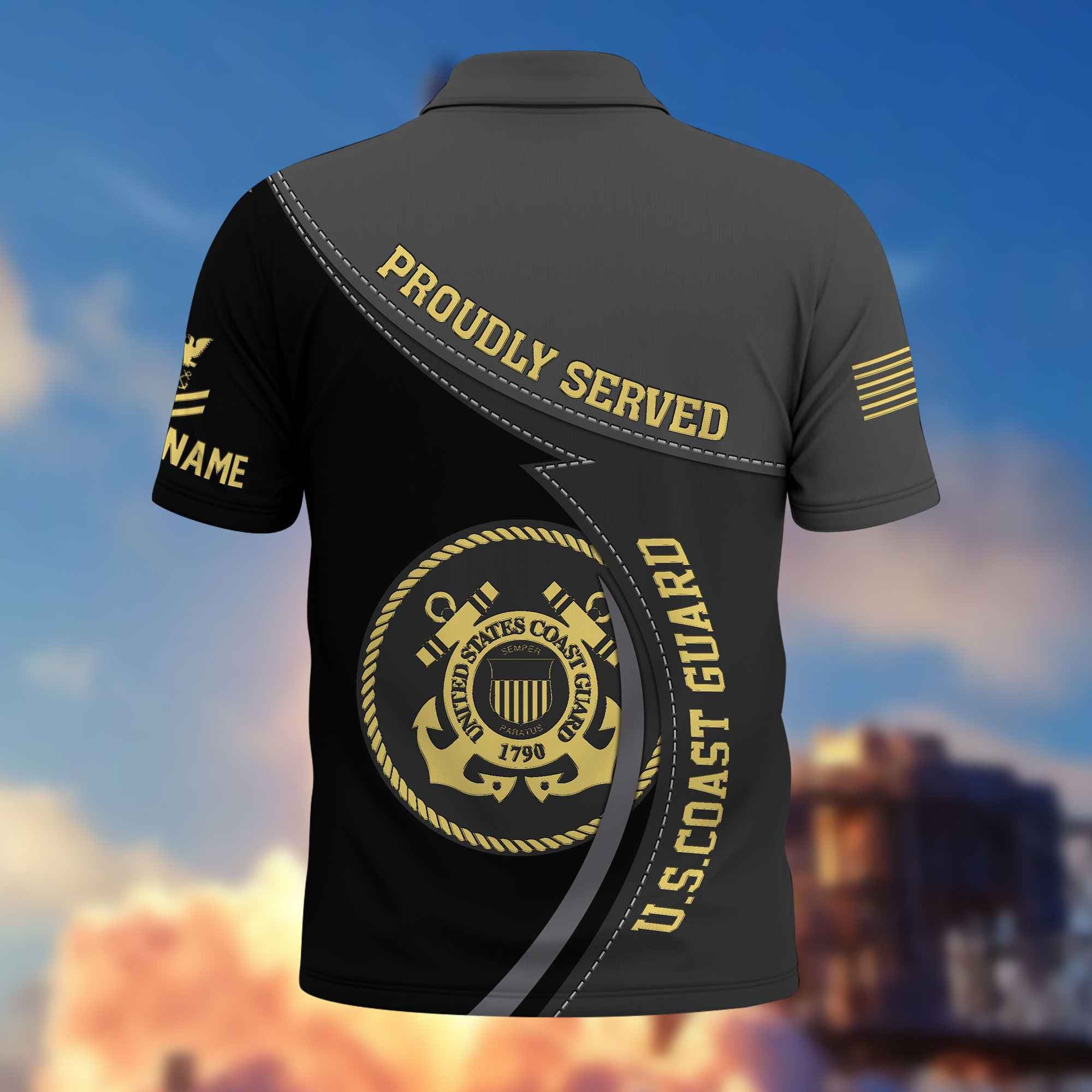 Premium USCG Polo Shirt VPVC214105, Custom Name, Rank, Year, Gifts For Coast Guard Veteran, Best Gifts On Father's Day, Armed Forces Day, Independence Day, Veterans Day.