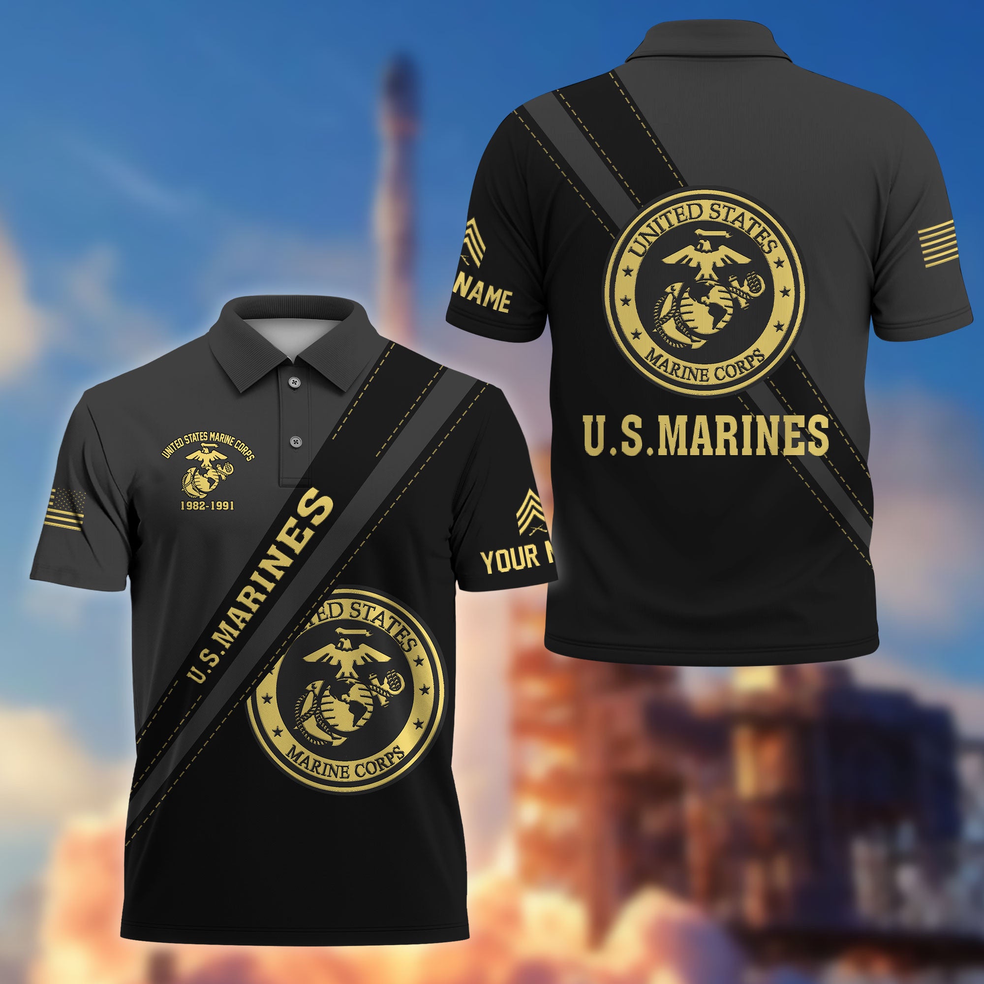 Premium Custom USMC Polo Shirt VPVC214203, Gifts For Marine Veteran, Best Gifts On Father's Day, Armed Forces Day, Independence Day, Veterans Day.