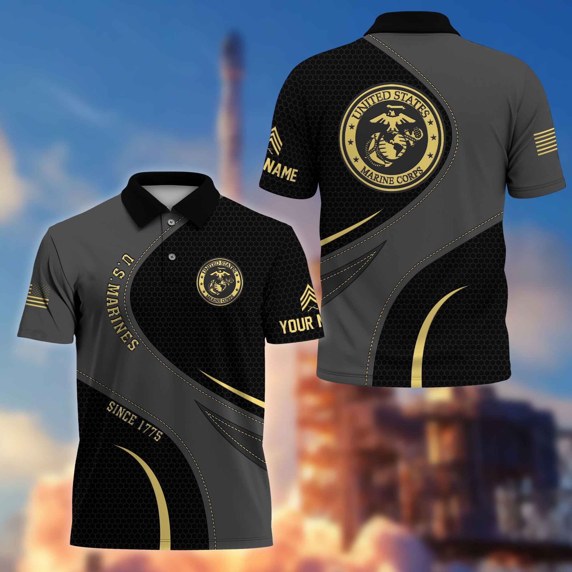 Unique Custom Name, Rank, USMC Polo Shirt VPVC214303, Gifts For Marine Veteran, Best Gifts On Father's Day, Independence Day, Veterans Day.