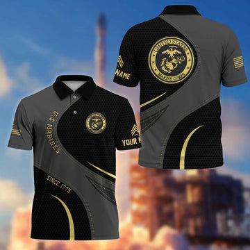 Unique Custom Name, Rank, USMC Polo Shirt VPVC214303, Gifts For Marine Veteran, Best Gifts On Father's Day, Independence Day, Veterans Day.