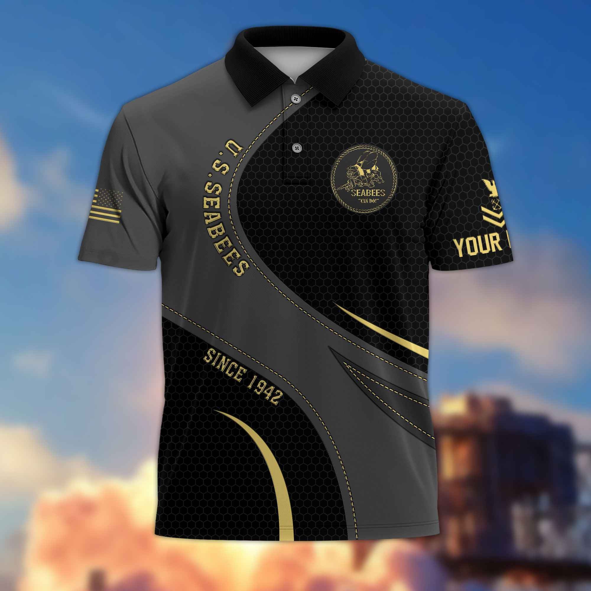 Unique Custom Name, Rank, US Seabees Polo Shirt VPVC214309, Gifts For Seabees Veteran, Best Gifts On Father's Day, Independence Day, Veterans Day.