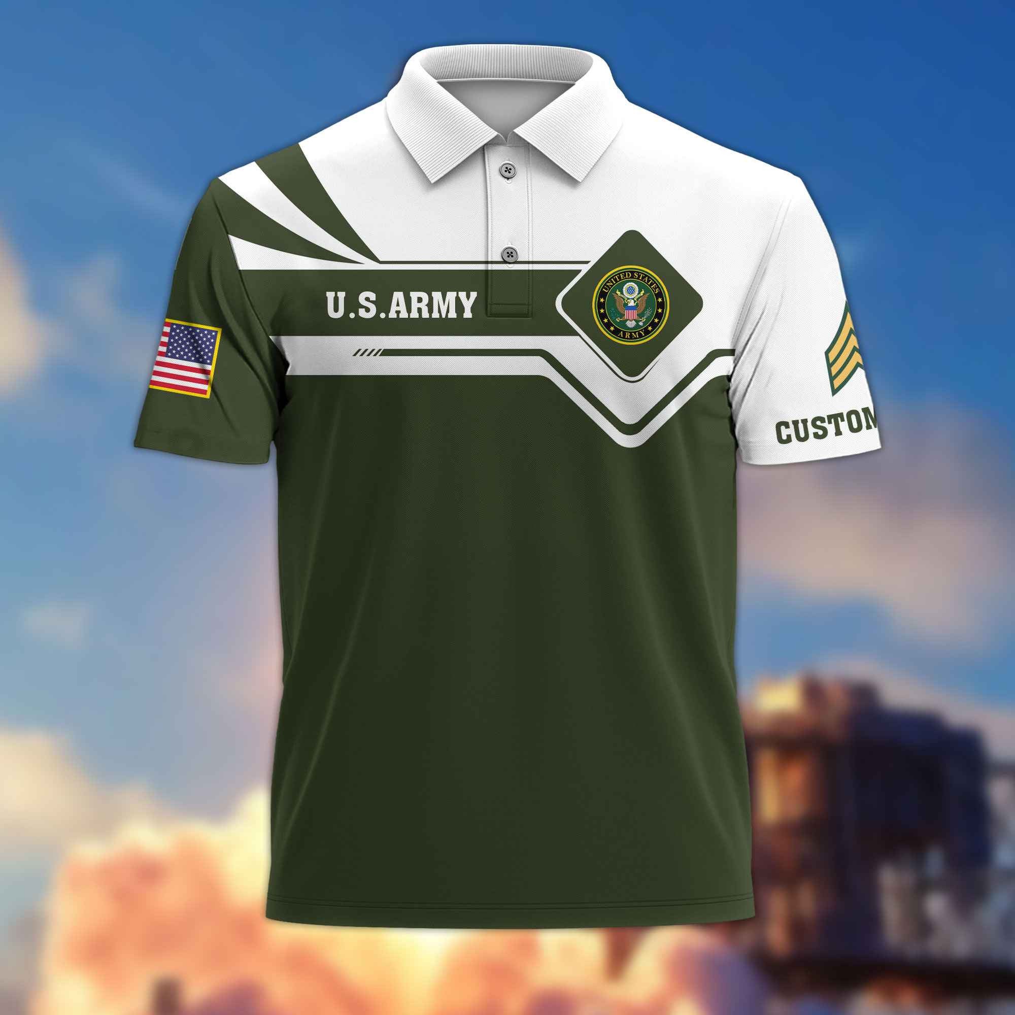 Premium US Army Polo Shirt VPVC214501, Custom Name, Rank, Gifts For Army Veteran, Best Gifts On Father's Day, Armed Forces Day, Independence Day, Veterans Day.
