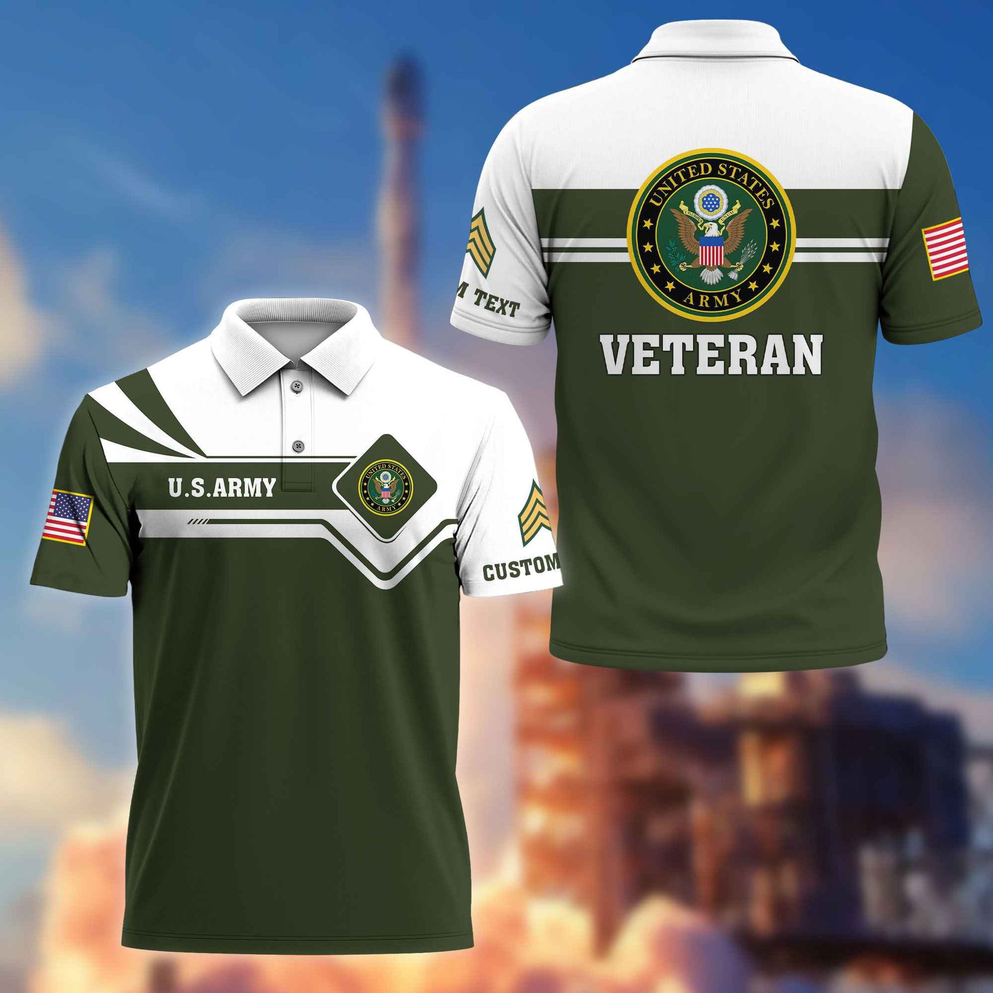 Premium US Army Polo Shirt VPVC214501, Custom Name, Rank, Gifts For Army Veteran, Best Gifts On Father's Day, Armed Forces Day, Independence Day, Veterans Day.