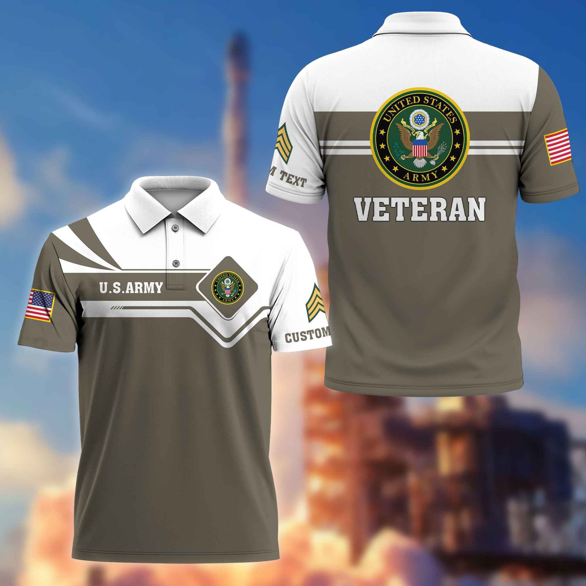 Premium US Army Polo Shirt VPVC214510, Custom Name, Rank, Gifts For Army Veteran, Best Gifts On Father's Day, Armed Forces Day, Independence Day, Veterans Day.