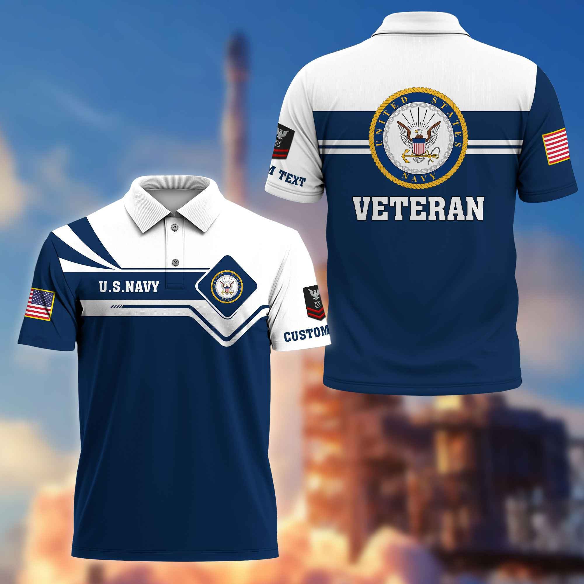 Premium US Navy Polo Shirt VPVC214502, Custom Name, Rank, Gifts For Navy Veteran, Best Gifts On Father's Day, Armed Forces Day, Independence Day, Veterans Day.