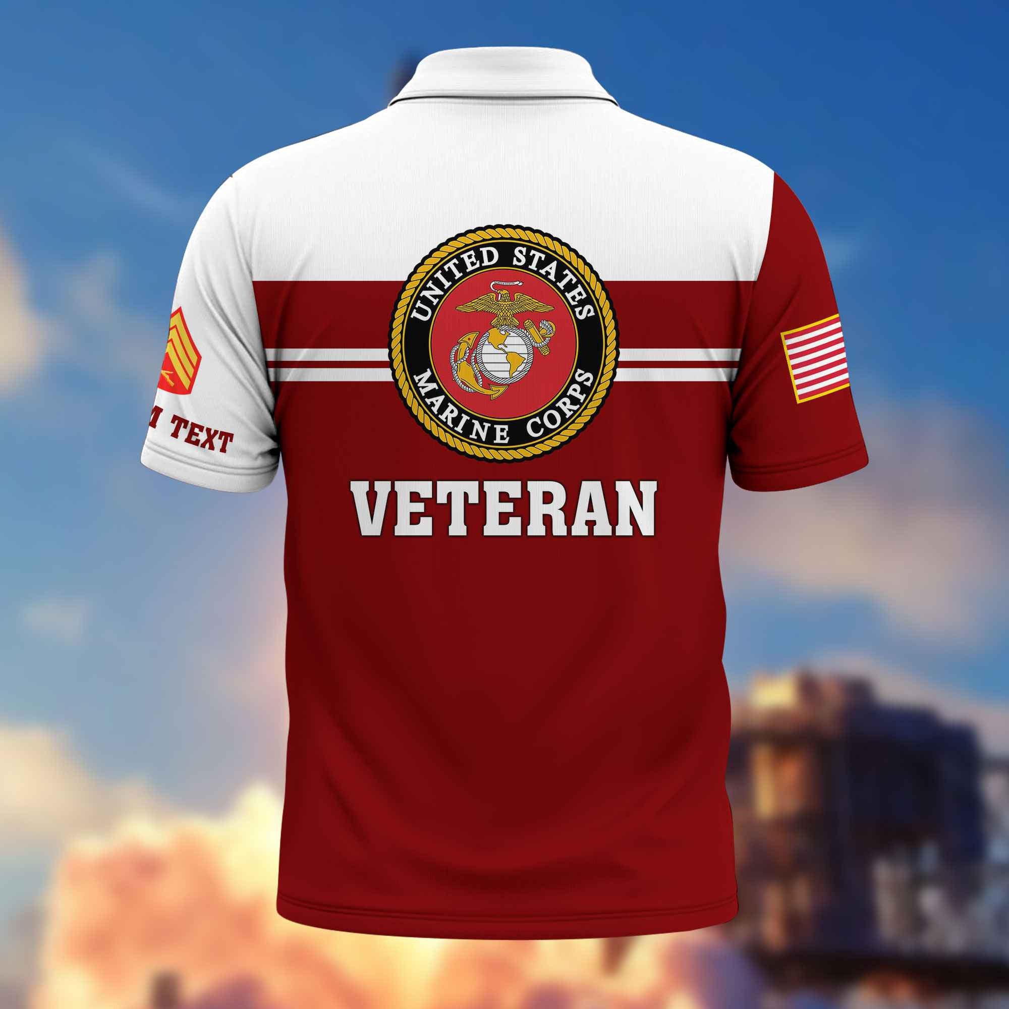 Premium USMC Polo Shirt VPVC214503, Custom Name, Rank, Gifts For Marine Veteran, Best Gifts On Father's Day, Armed Forces Day, Independence Day, Veterans Day.