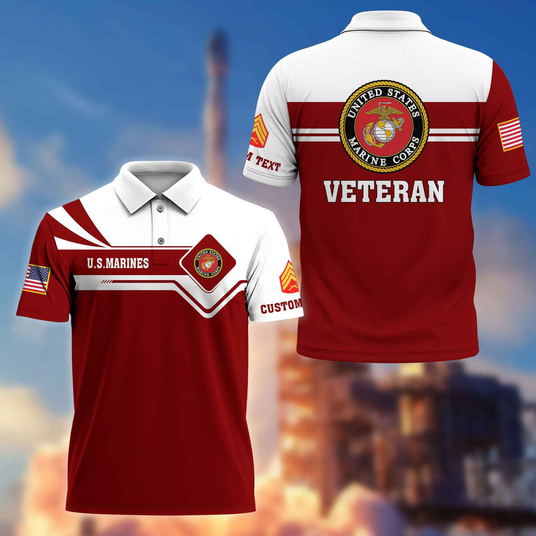 Premium USMC Polo Shirt VPVC214503, Custom Name, Rank, Gifts For Marine Veteran, Best Gifts On Father's Day, Armed Forces Day, Independence Day, Veterans Day.