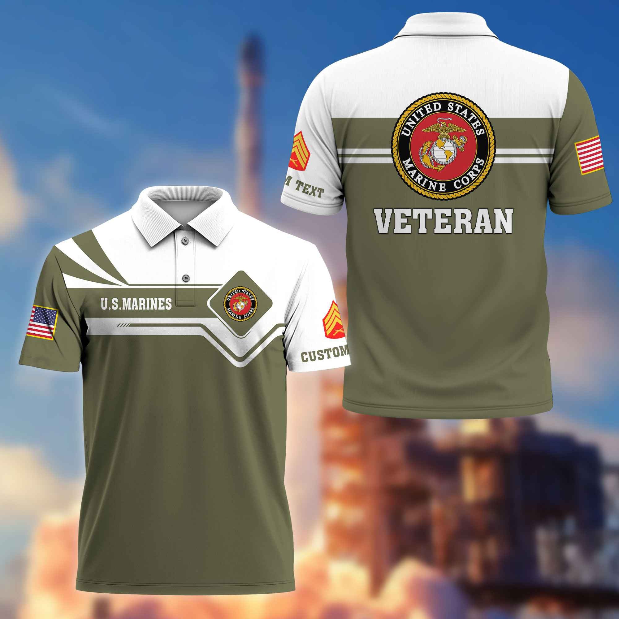 Premium USMC Polo Shirt VPVC214511, Custom Name, Rank, Gifts For Marine Veteran, Best Gifts On Father's Day, Armed Forces Day, Independence Day, Veterans Day.