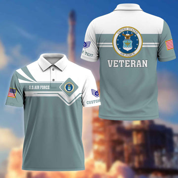 Premium USAF Polo Shirt VPVC214504, Custom Name, Rank, Gifts For Air Force Veteran, Best Gifts On Father's Day, Armed Forces Day, Independence Day, Veterans Day.