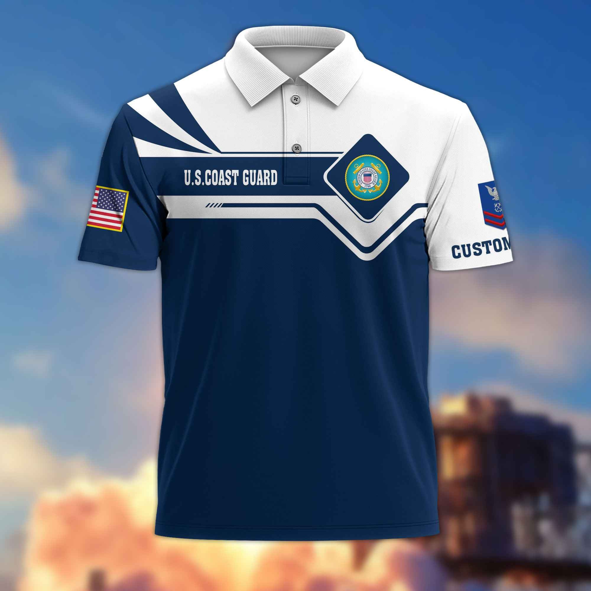 Premium USCG Polo Shirt VPVC214505, Custom Name, Rank, Gifts For Coast Guard Veteran, Best Gifts On Father's Day, Armed Forces Day, Independence Day, Veterans Day.
