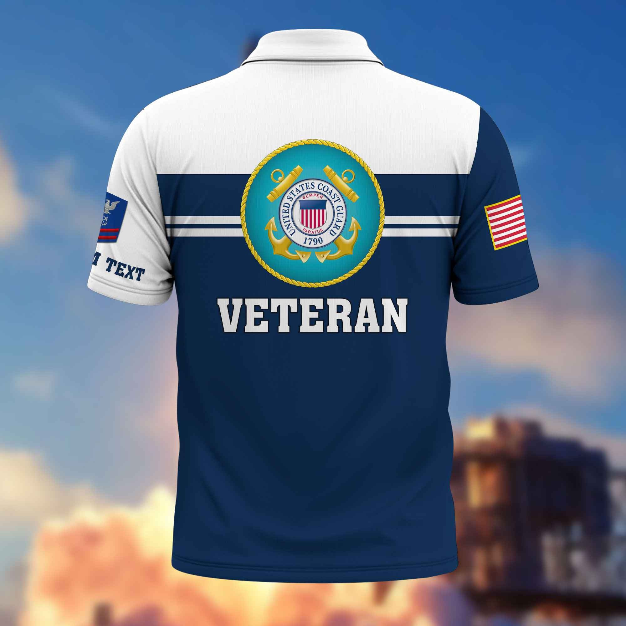 Premium USCG Polo Shirt VPVC214505, Custom Name, Rank, Gifts For Coast Guard Veteran, Best Gifts On Father's Day, Armed Forces Day, Independence Day, Veterans Day.