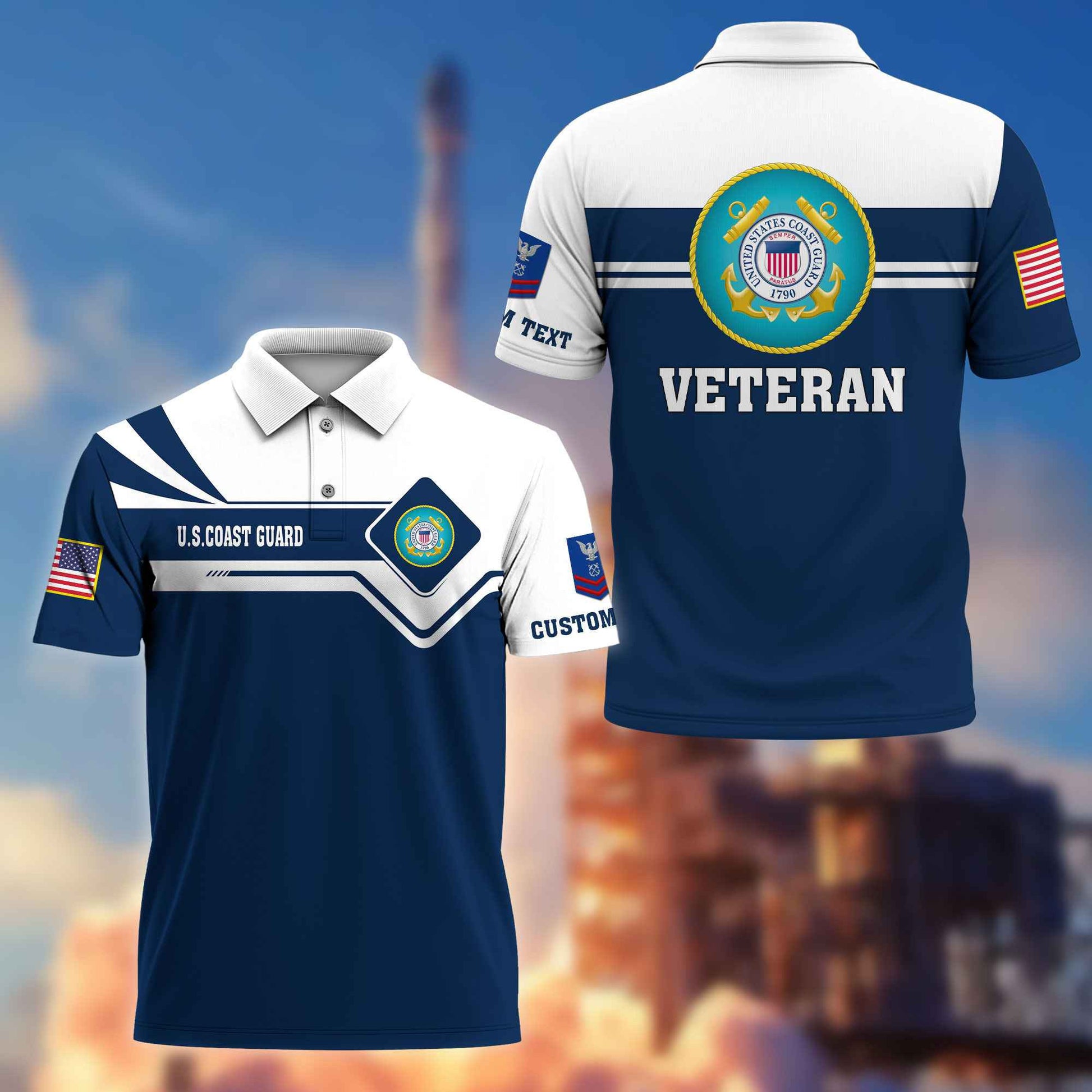 Premium USCG Polo Shirt VPVC214505, Custom Name, Rank, Gifts For Coast Guard Veteran, Best Gifts On Father's Day, Armed Forces Day, Independence Day, Veterans Day.