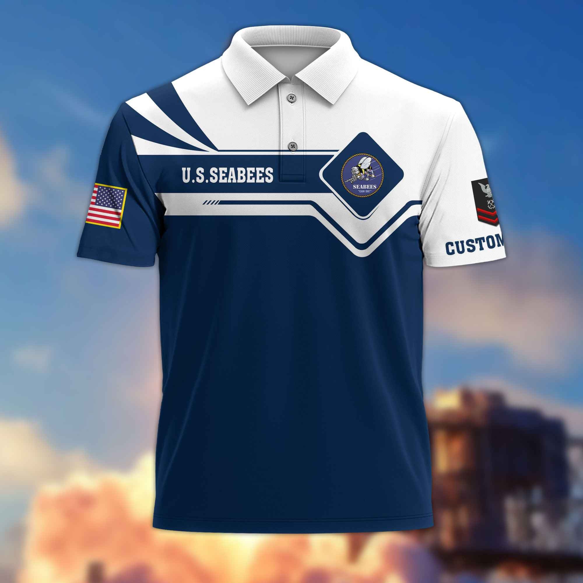 Premium US Seabees Polo Shirt VPVC214509, Custom Name, Rank, Gifts For Seabees Veteran, Best Gifts On Father's Day, Armed Forces Day, Independence Day, Veterans Day.