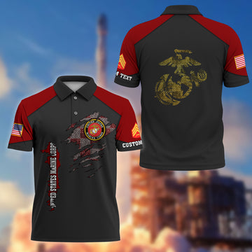 Premium Custom USMC Polo Shirt VPVC214603, Gifts For Marine Veteran, Best Gifts On Father's Day, Armed Forces Day, Independence Day, Veterans Day.