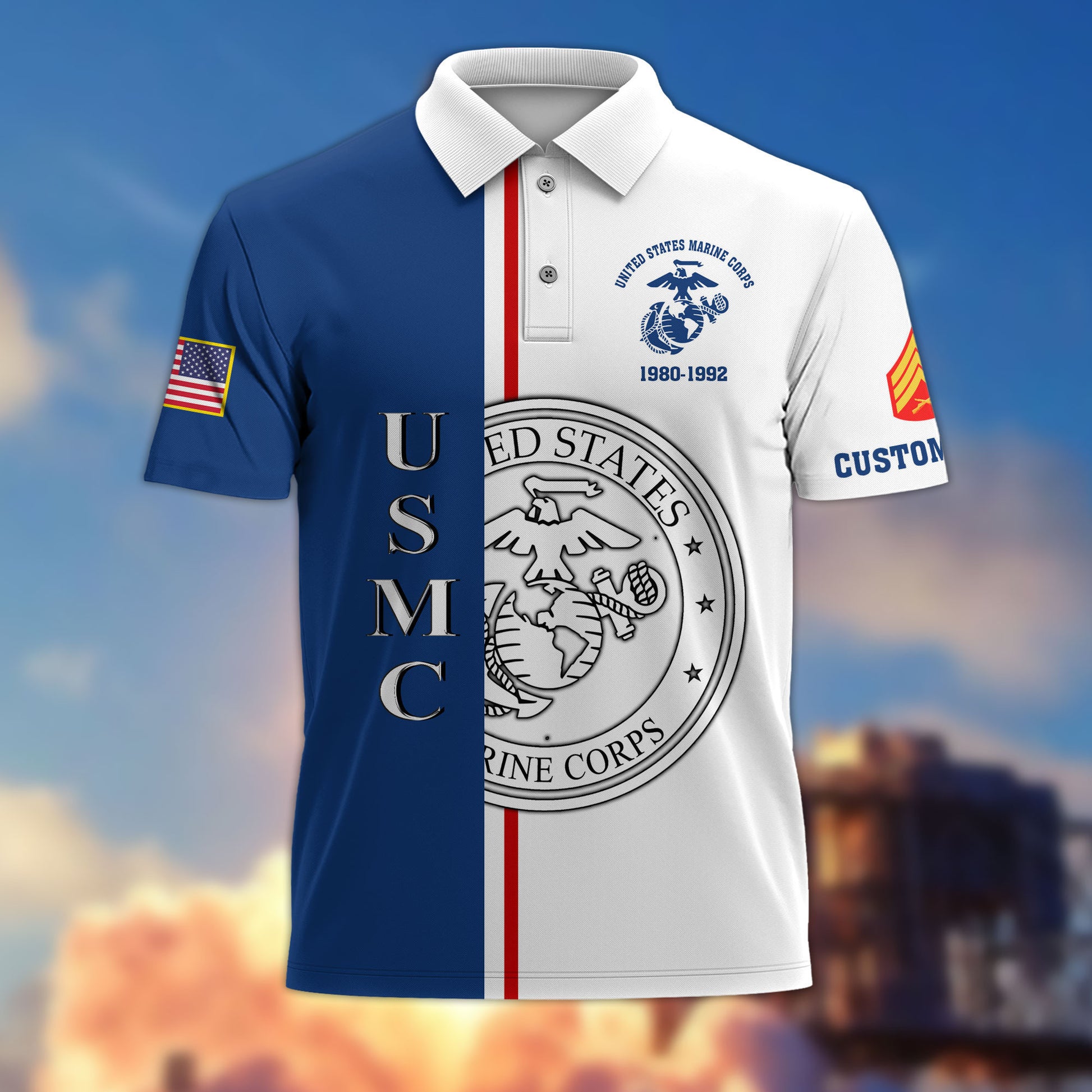 Unique Custom Name, Rank, Year, USMC Polo Shirt VPVC214703, Gifts For Marine Veteran, Best Gifts On Father's Day, Independence Day, Veterans Day.