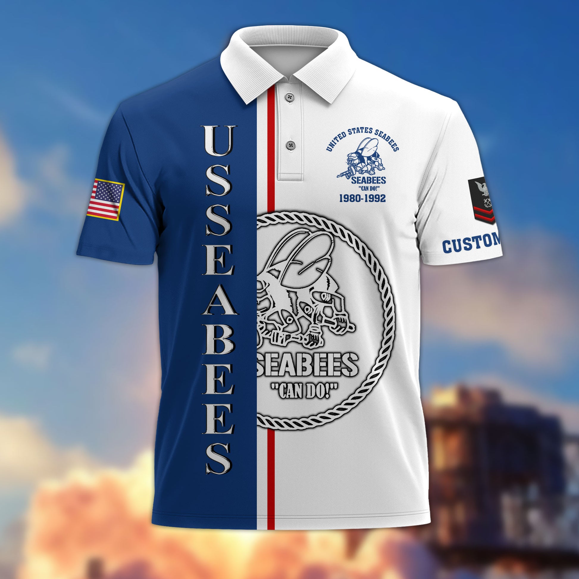 Unique Custom Name, Rank, Year, US Seabees Polo Shirt VPVC214709, Gifts For Seabees Veteran, Best Gifts On Father's Day, Independence Day, Veterans Day.