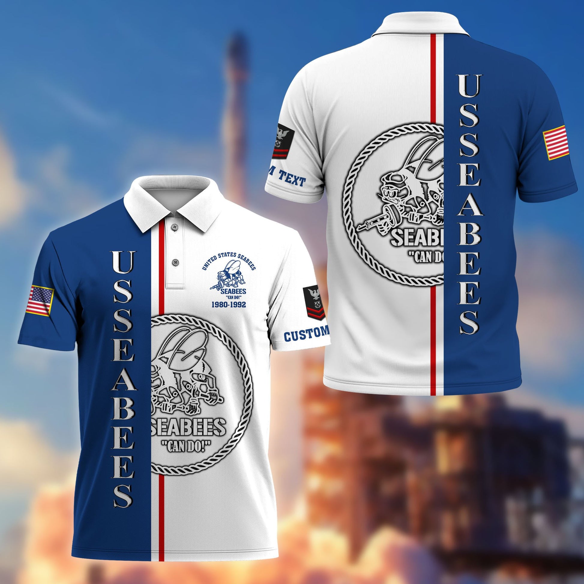 Unique Custom Name, Rank, Year, US Seabees Polo Shirt VPVC214709, Gifts For Seabees Veteran, Best Gifts On Father's Day, Independence Day, Veterans Day.
