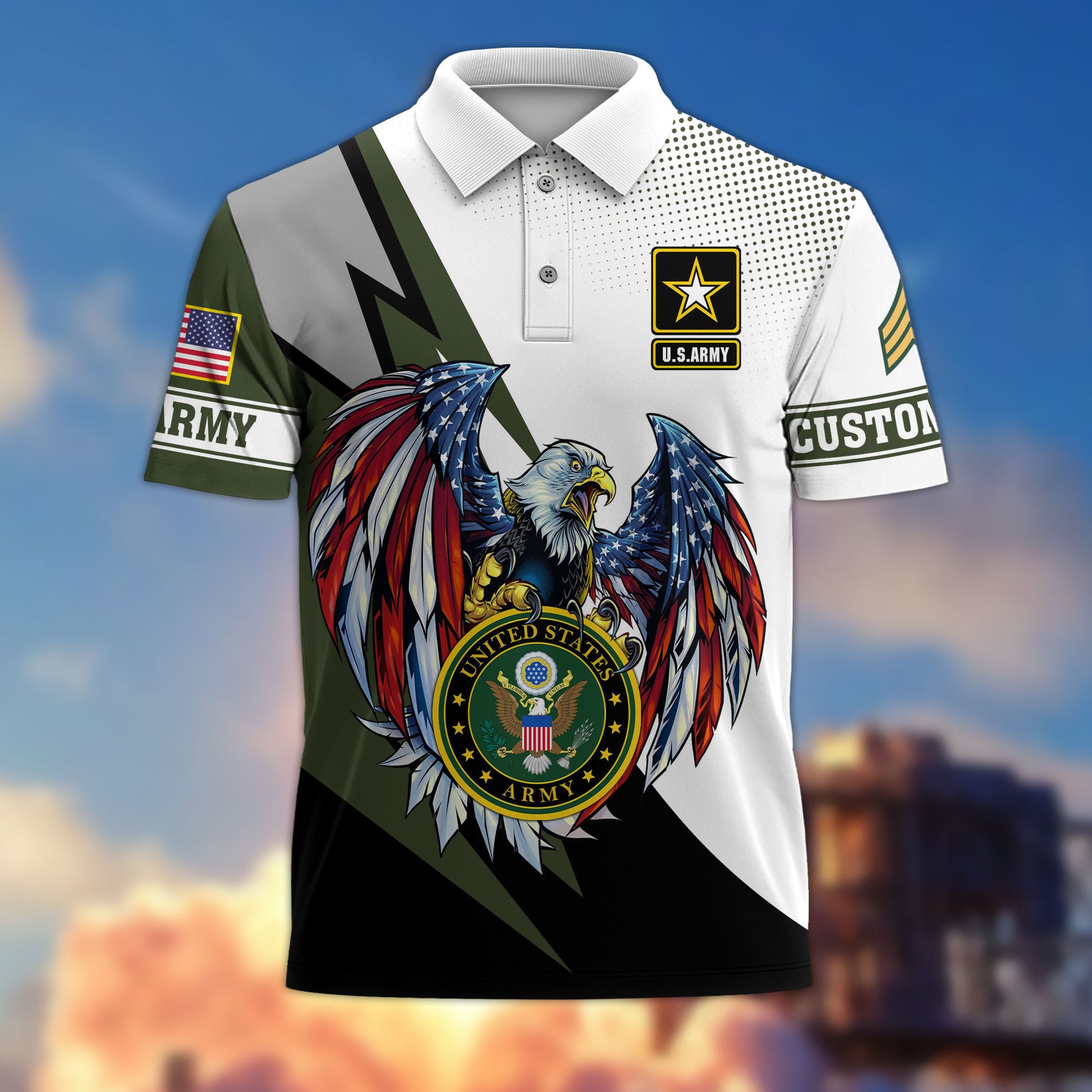 Premium US Army Polo Shirt VPVC214901, Custom Name, Rank, Gifts For Army Veteran, Best Gifts On Father's Day, Armed Forces Day, Independence Day, Veterans Day.