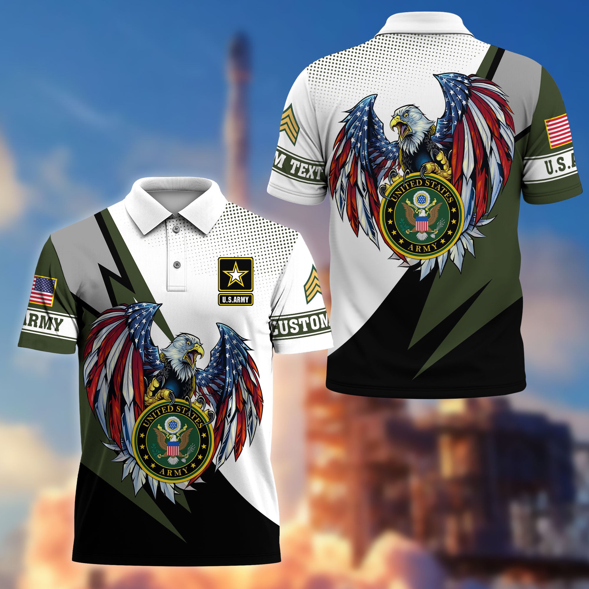 Premium US Army Polo Shirt VPVC214901, Custom Name, Rank, Gifts For Army Veteran, Best Gifts On Father's Day, Armed Forces Day, Independence Day, Veterans Day.