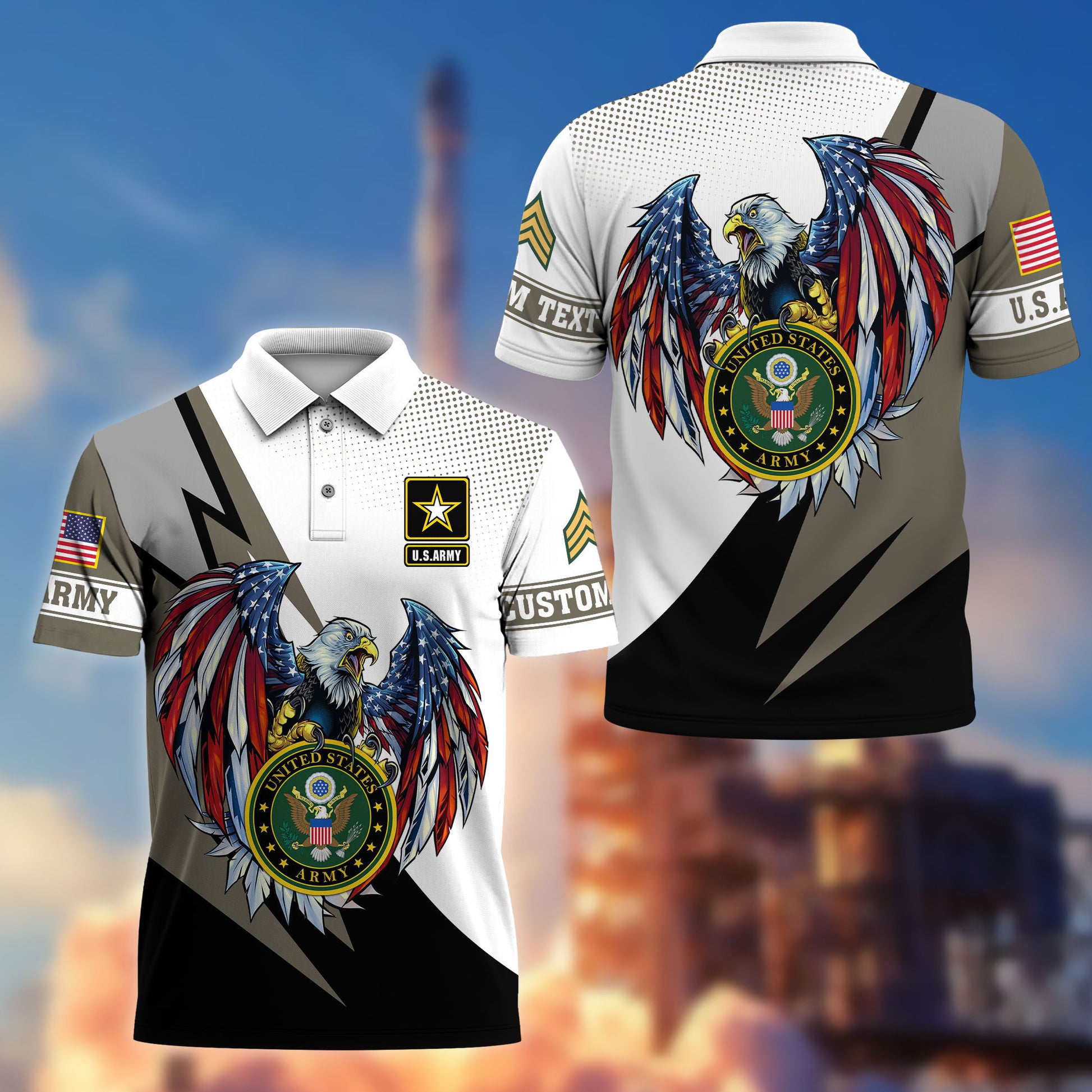 Premium US Army Polo Shirt VPVC214910, Custom Name, Rank, Gifts For Army Veteran, Best Gifts On Father's Day, Armed Forces Day, Independence Day, Veterans Day.