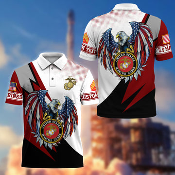 Premium USMC Polo Shirt VPVC214903, Custom Name, Rank, Gifts For Marine Veteran, Best Gifts On Father's Day, Armed Forces Day, Independence Day, Veterans Day.