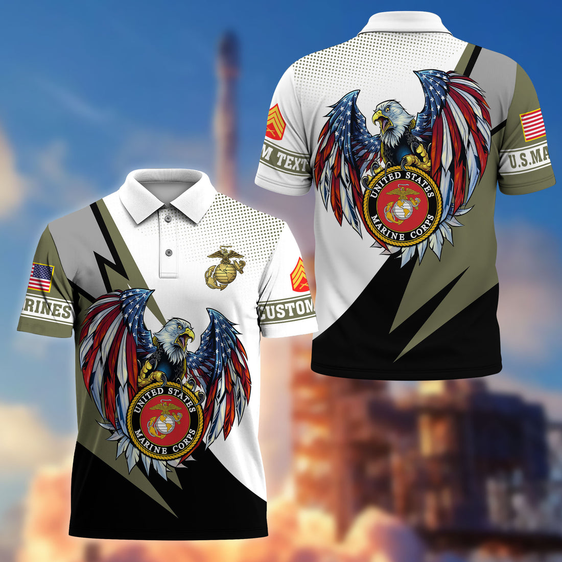 Premium USMC Polo Shirt VPVC214911, Custom Name, Rank, Gifts For Marine Veteran, Best Gifts On Father's Day, Armed Forces Day, Independence Day, Veterans Day.