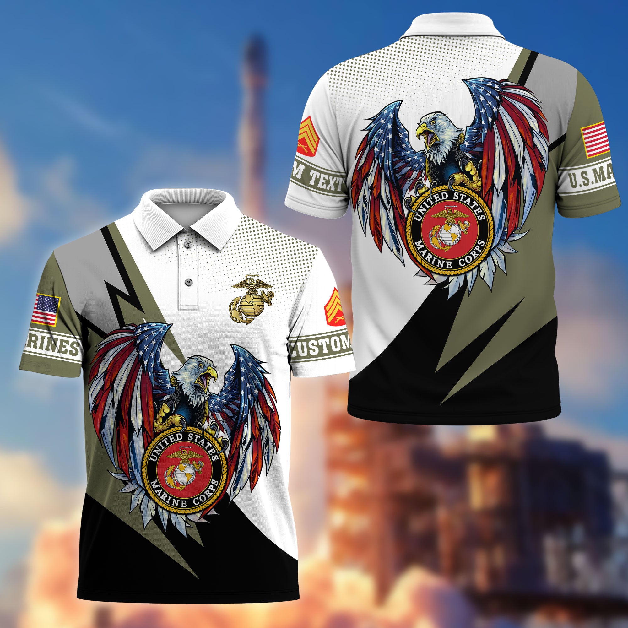 Premium USMC Polo Shirt VPVC214911, Custom Name, Rank, Gifts For Marine Veteran, Best Gifts On Father's Day, Armed Forces Day, Independence Day, Veterans Day.