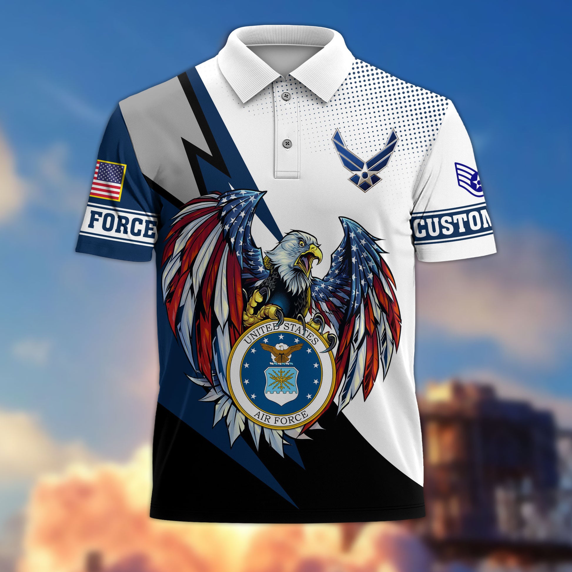 Premium USAF Polo Shirt VPVC214904, Custom Name, Rank, Gifts For Air Force Veteran, Best Gifts On Father's Day, Armed Forces Day, Independence Day, Veterans Day.