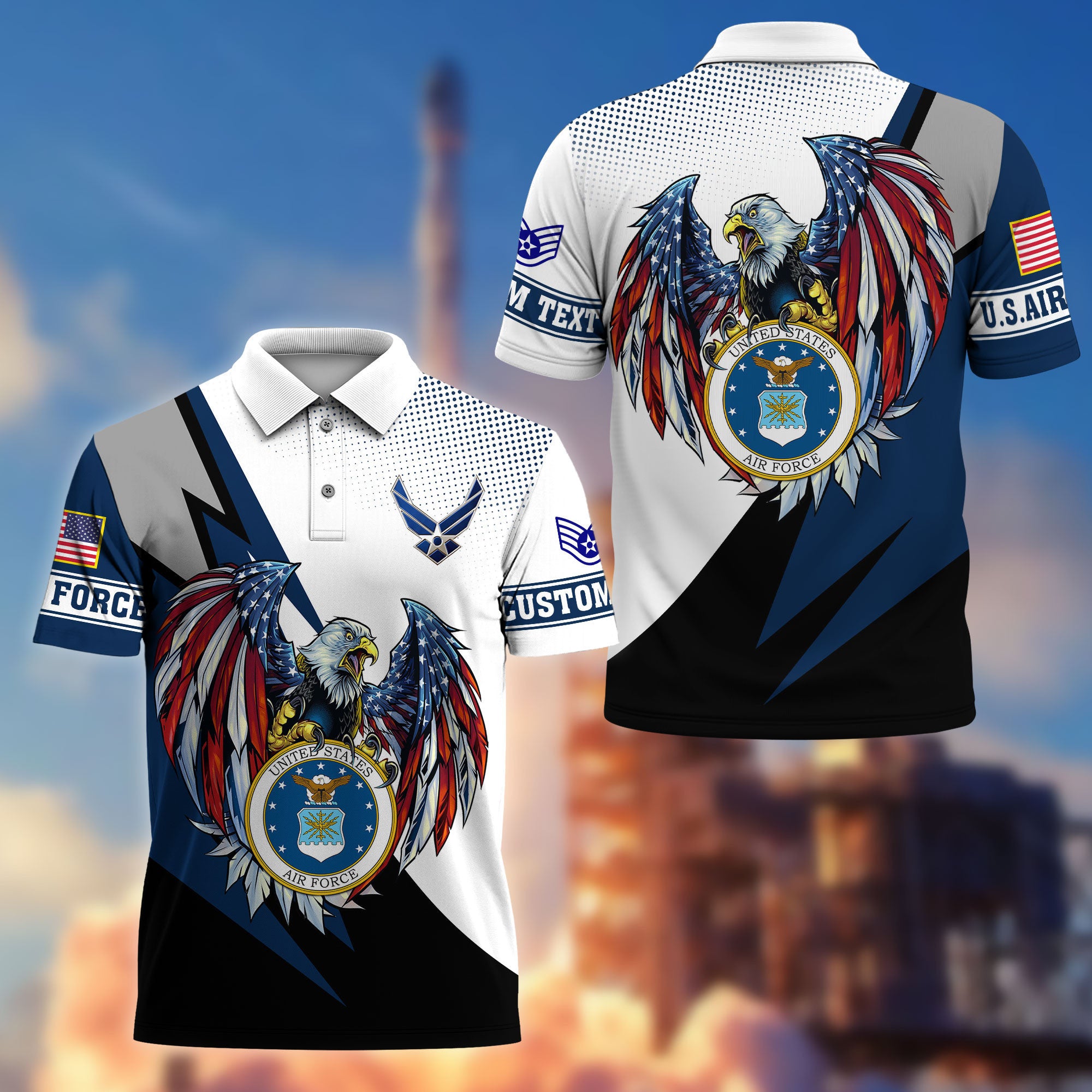 Premium USAF Polo Shirt VPVC214904, Custom Name, Rank, Gifts For Air Force Veteran, Best Gifts On Father's Day, Armed Forces Day, Independence Day, Veterans Day.