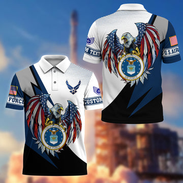 Premium USAF Polo Shirt VPVC214904, Custom Name, Rank, Gifts For Air Force Veteran, Best Gifts On Father's Day, Armed Forces Day, Independence Day, Veterans Day.