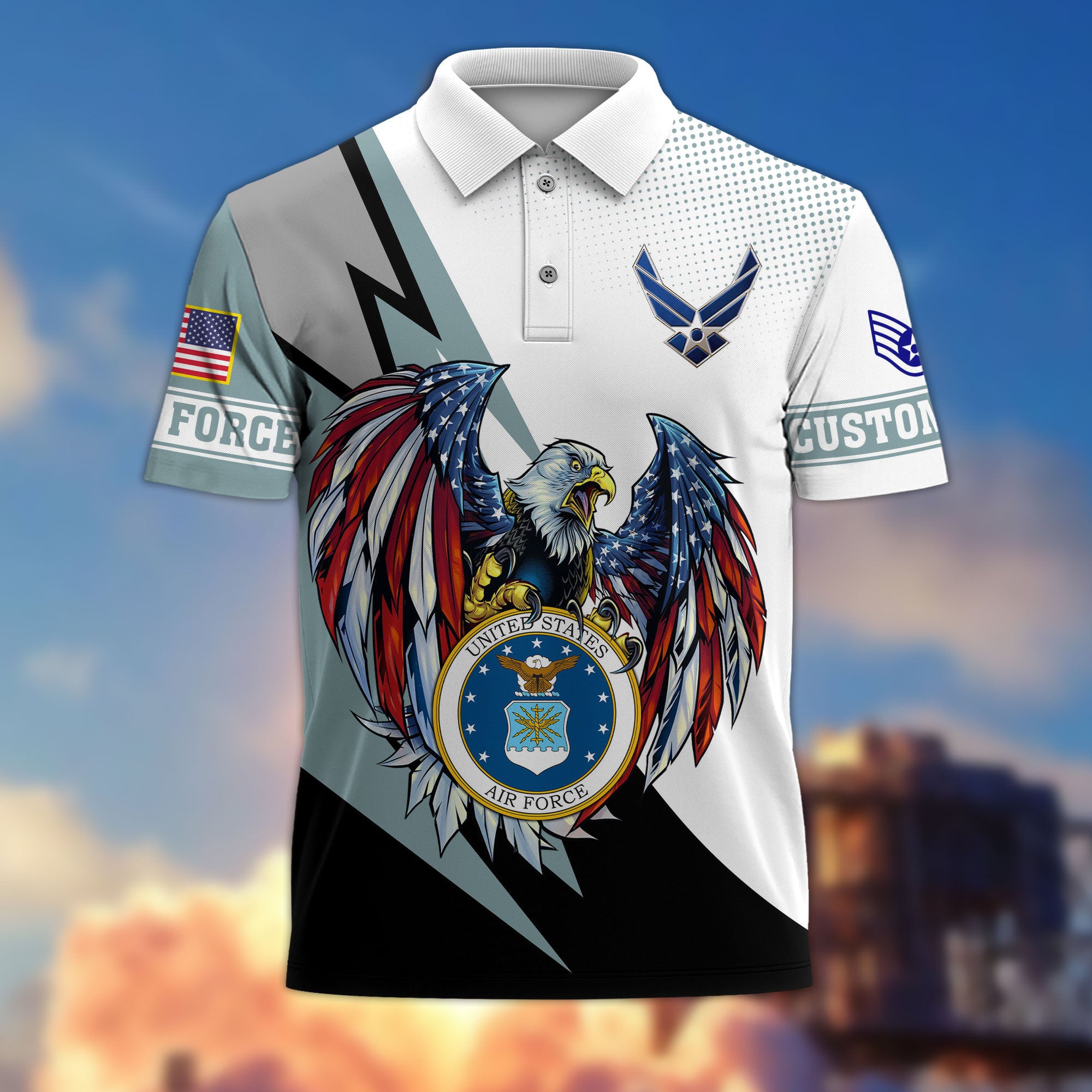 Premium USAF Polo Shirt VPVC214912, Custom Name, Rank, Gifts For Air Force Veteran, Best Gifts On Father's Day, Armed Forces Day, Independence Day, Veterans Day.