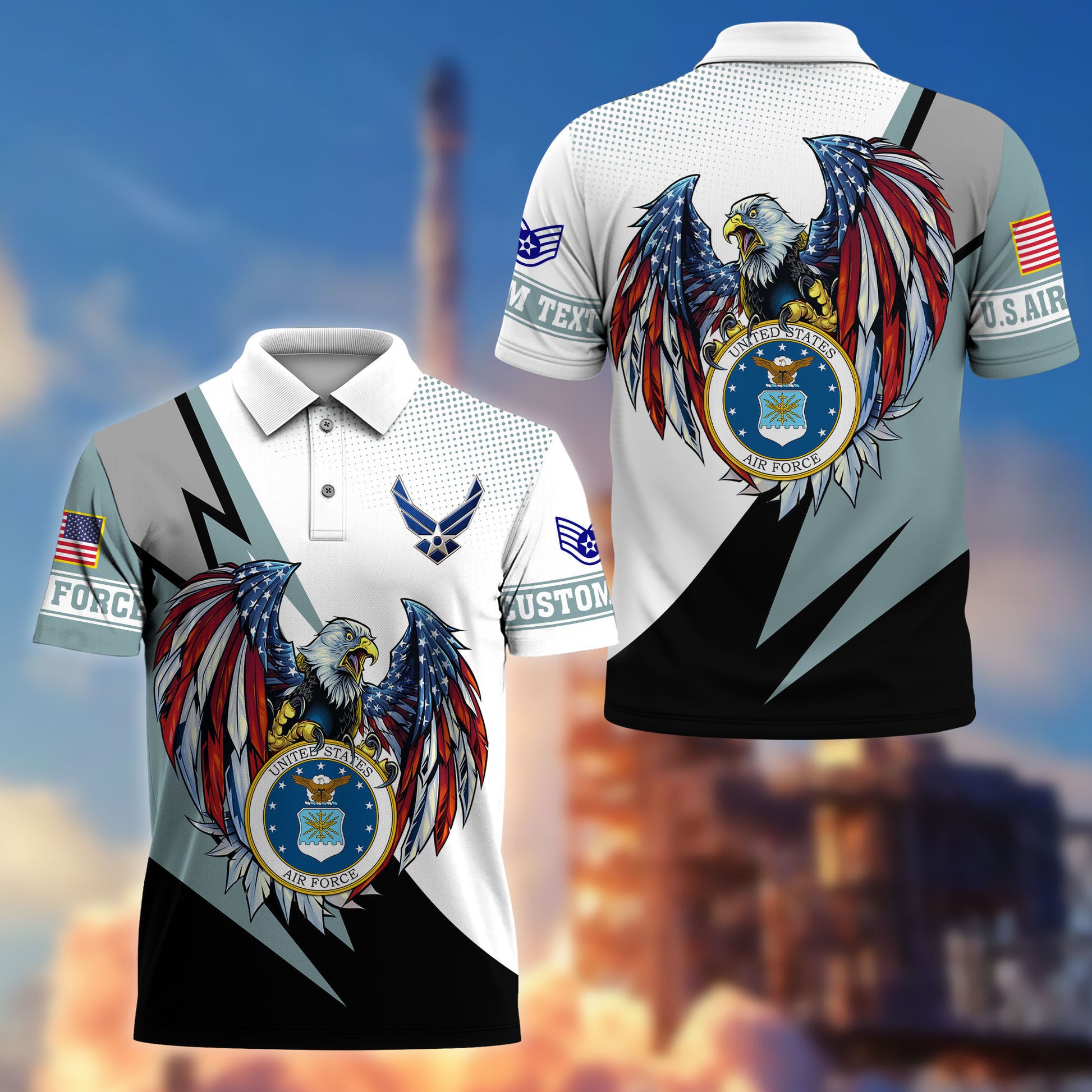 Premium USAF Polo Shirt VPVC214912, Custom Name, Rank, Gifts For Air Force Veteran, Best Gifts On Father's Day, Armed Forces Day, Independence Day, Veterans Day.
