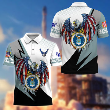 Premium USAF Polo Shirt VPVC214912, Custom Name, Rank, Gifts For Air Force Veteran, Best Gifts On Father's Day, Armed Forces Day, Independence Day, Veterans Day.