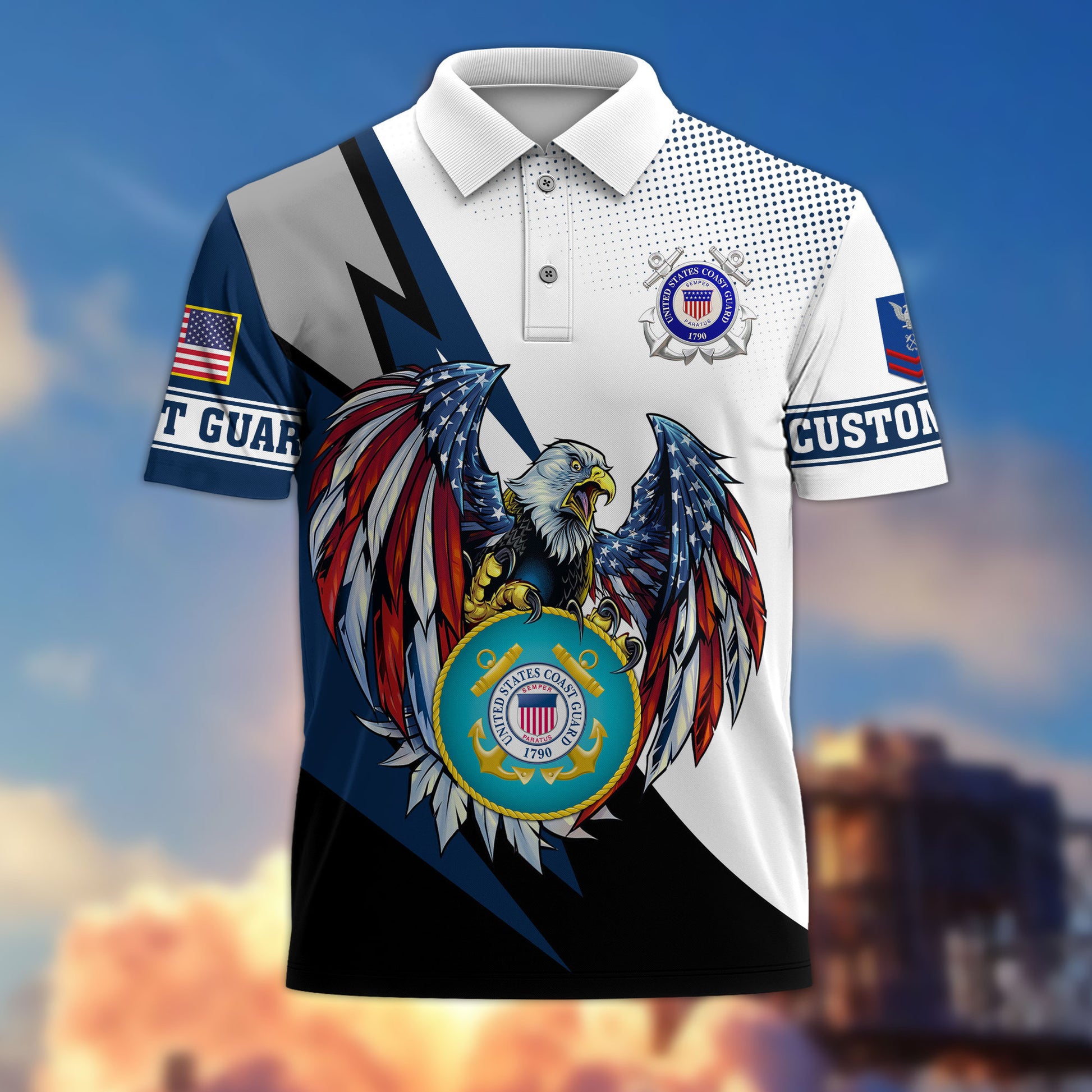 Premium USCG Polo Shirt VPVC214905, Custom Name, Rank, Gifts For Coast Guard Veteran, Best Gifts On Father's Day, Armed Forces Day, Independence Day, Veterans Day.