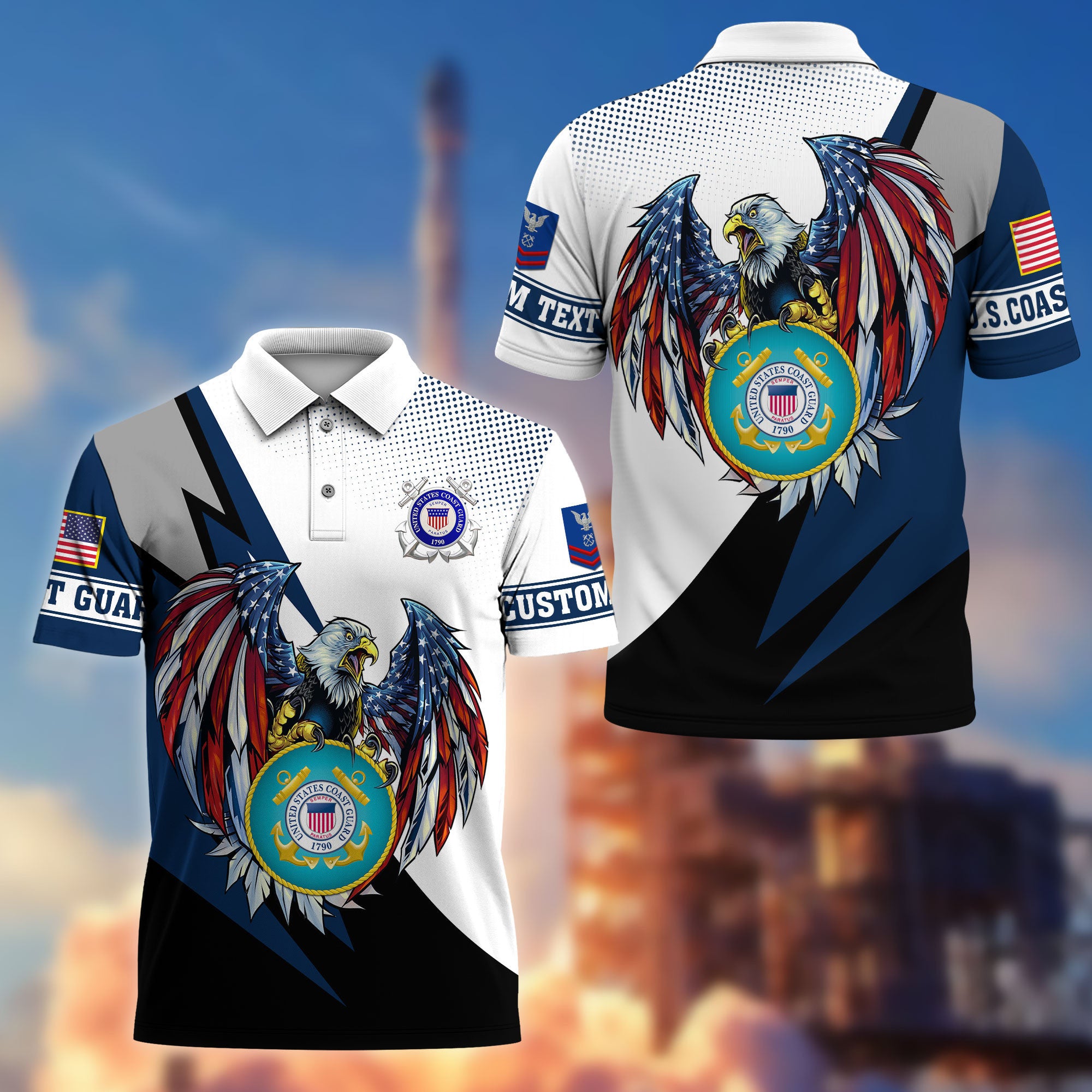 Premium USCG Polo Shirt VPVC214905, Custom Name, Rank, Gifts For Coast Guard Veteran, Best Gifts On Father's Day, Armed Forces Day, Independence Day, Veterans Day.