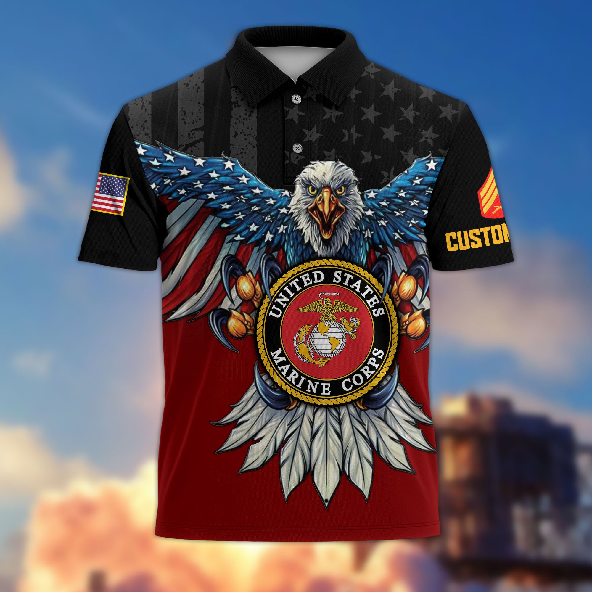 Premium Custom USMC Polo Shirt VPVC215003, Gifts For Marine Veteran, Best Gifts On Father's Day, Armed Forces Day, Independence Day, Veterans Day.