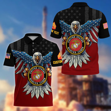 Premium Custom USMC Polo Shirt VPVC215003, Gifts For Marine Veteran, Best Gifts On Father's Day, Armed Forces Day, Independence Day, Veterans Day.