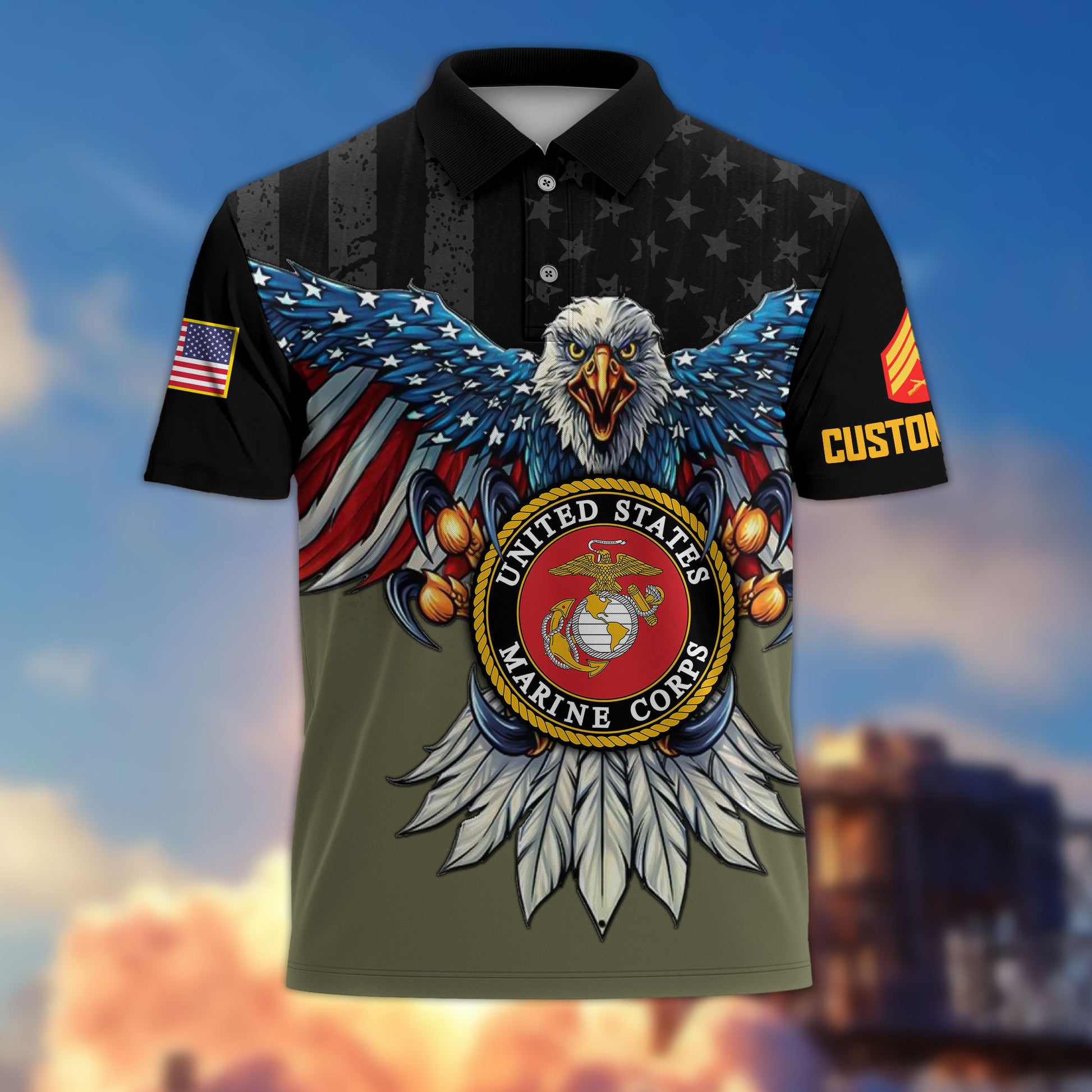 Premium Custom USMC Polo Shirt VPVC215011, Gifts For Marine Veteran, Best Gifts On Father's Day, Armed Forces Day, Independence Day, Veterans Day.