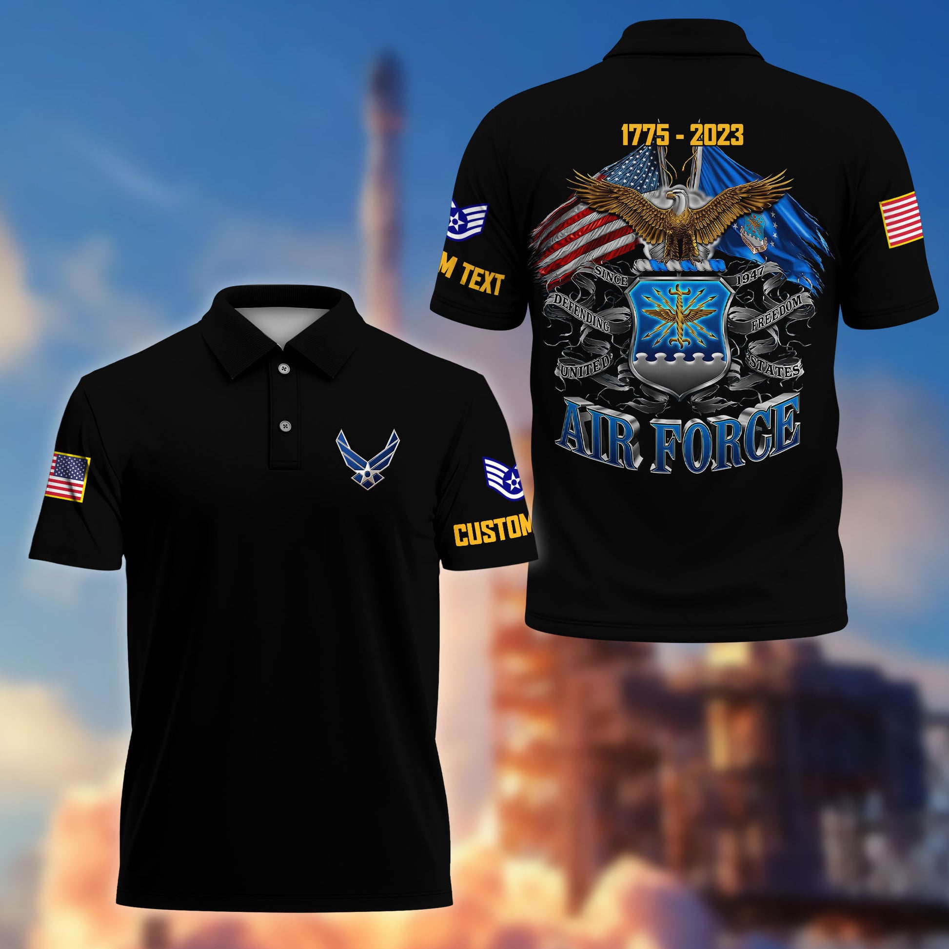 Unique Custom Name, Rank, Year USAF Polo Shirt VPVC215104, Gifts For Air Force Veteran, Best Gifts On Father's Day, Independence Day, Veterans Day.